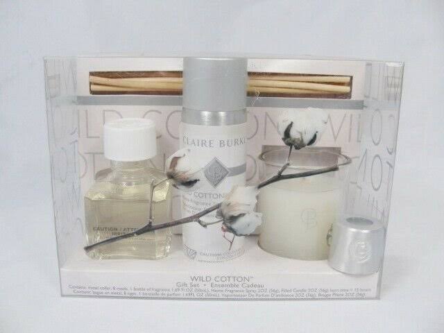 Claire Burke Wild Cotton Gift Set Metal Collar Reeds Candle Fragrance
