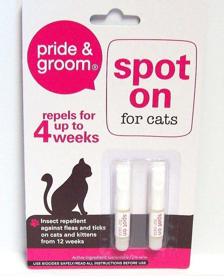 Pride & Groom Pack of 2 Spot On for Cats Flea & Tick Treatment Insect Repellent