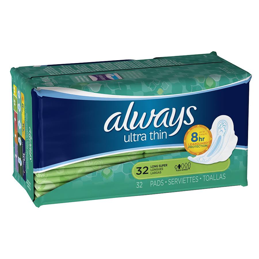 Always Ultra Thin Pads - with Wings, Unscented, 32 Count