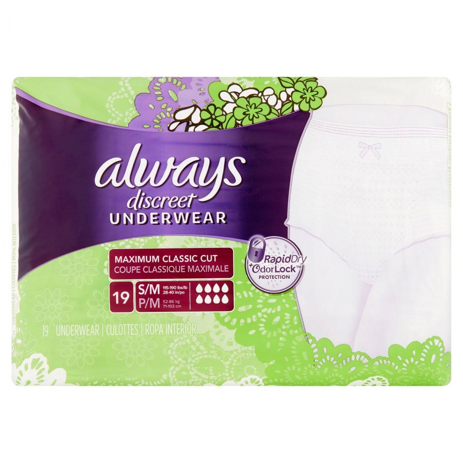 Always Discreet Underwear Maximum Classic Cut Underwear - Small-Medium, 19ct