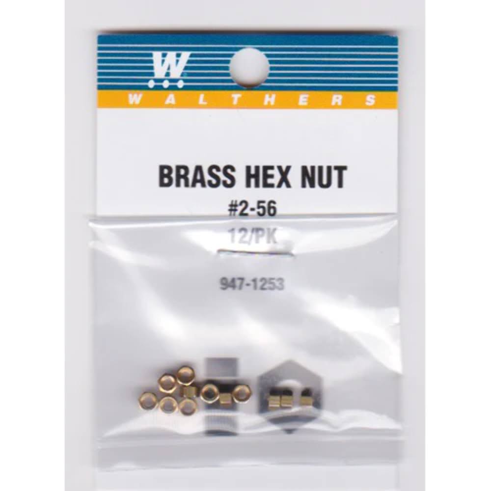 Walthers 947-1253 2-56 Brass Hex Nuts (Pack of 12)