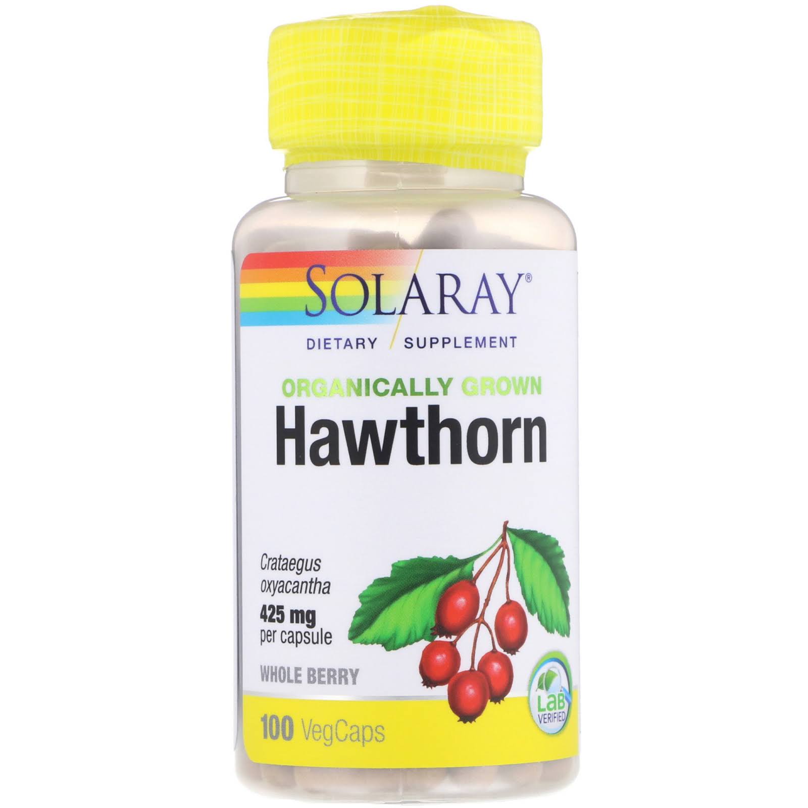 Solaray Organically Grown Hawthorn Berry, 100 Veg Caps (Pack of 1)