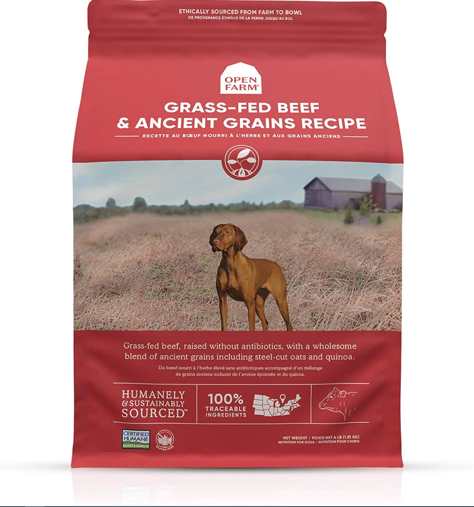 Open Farm Grass-Fed Beef & Ancient Grains Dry Dog Food, 22lbs