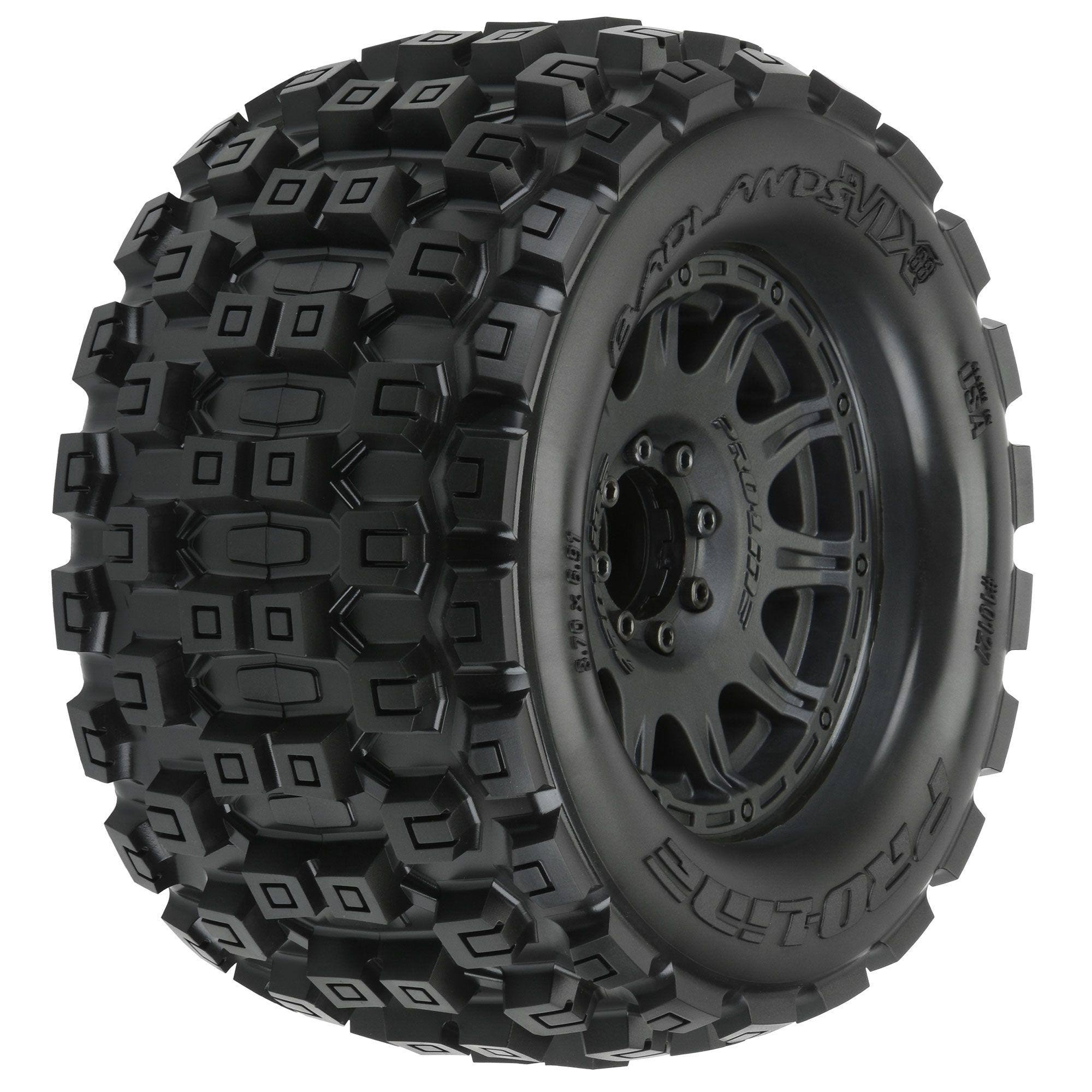 Pro-Line Racing Badlands MX38 3.8" Mounted Raid MT Tires, 8x32 17mm (f/r), PRO1012710
