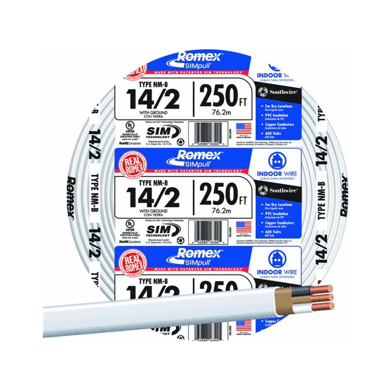 Romex 250 Ft. 14-2 Solid White NMW/G Wire 28827455