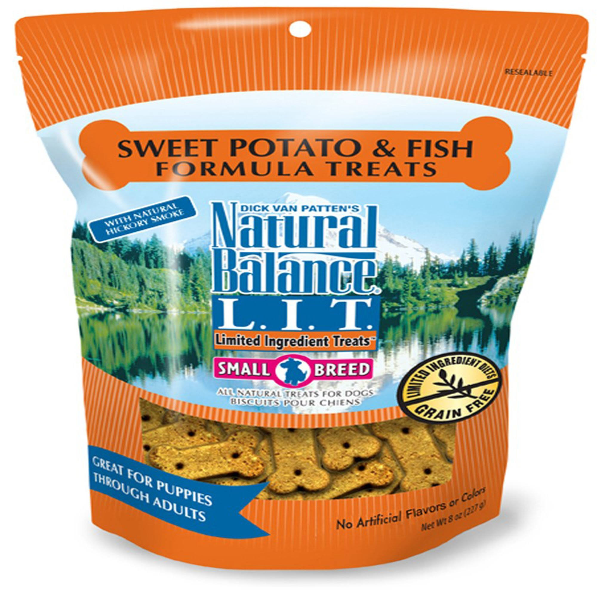 Natural Balance L.I.D. Limited Ingredient Diets Treats for Dogs, Grain Free, Sweet Potato & Fish Formula, Original Biscuits, Small Breed - 8 oz