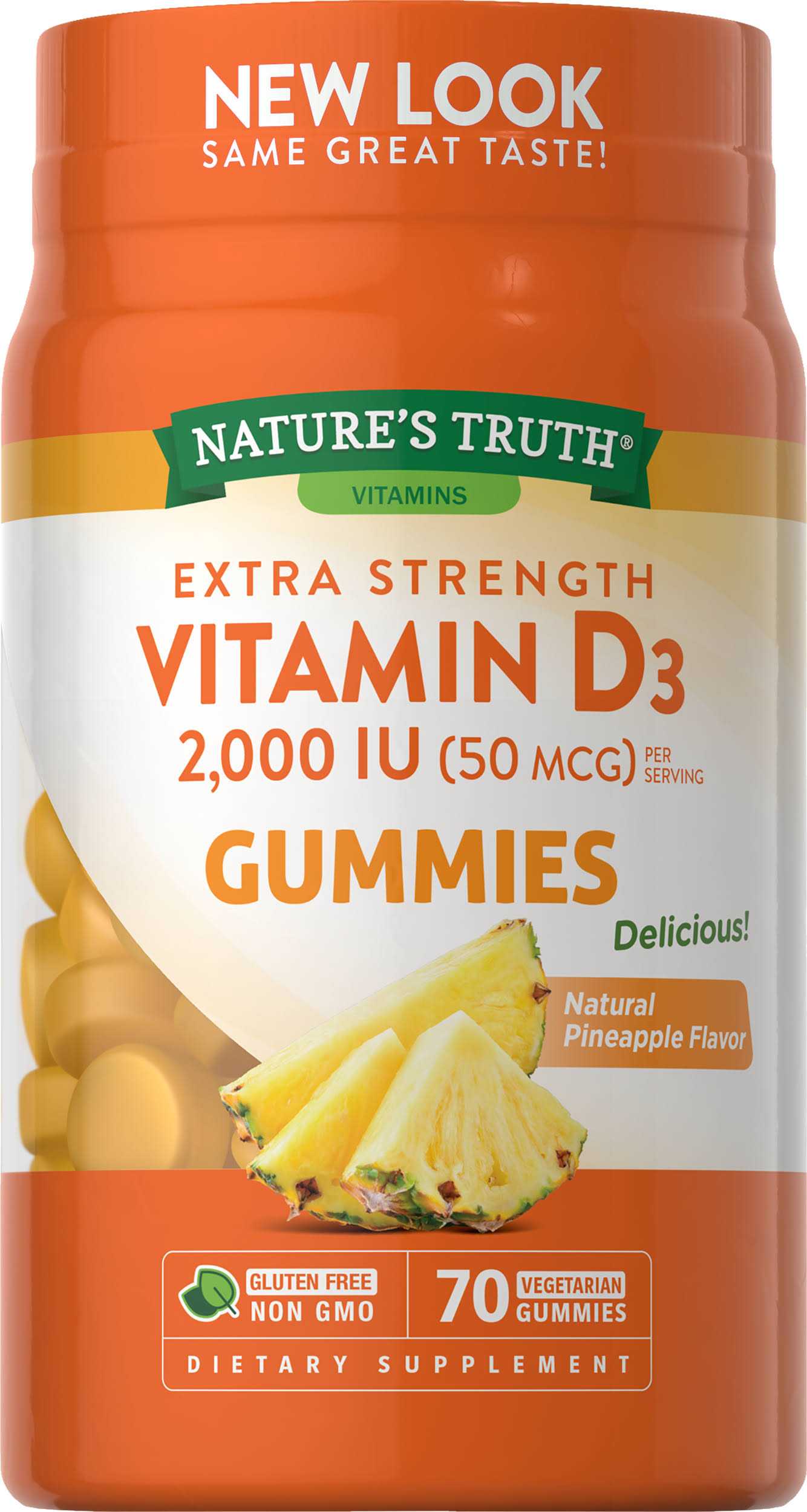 Nature's Truth Vitamin D3, Extra Strength, Natural Pineapple Flavor, 50 mcg, Gummies - 70 ea