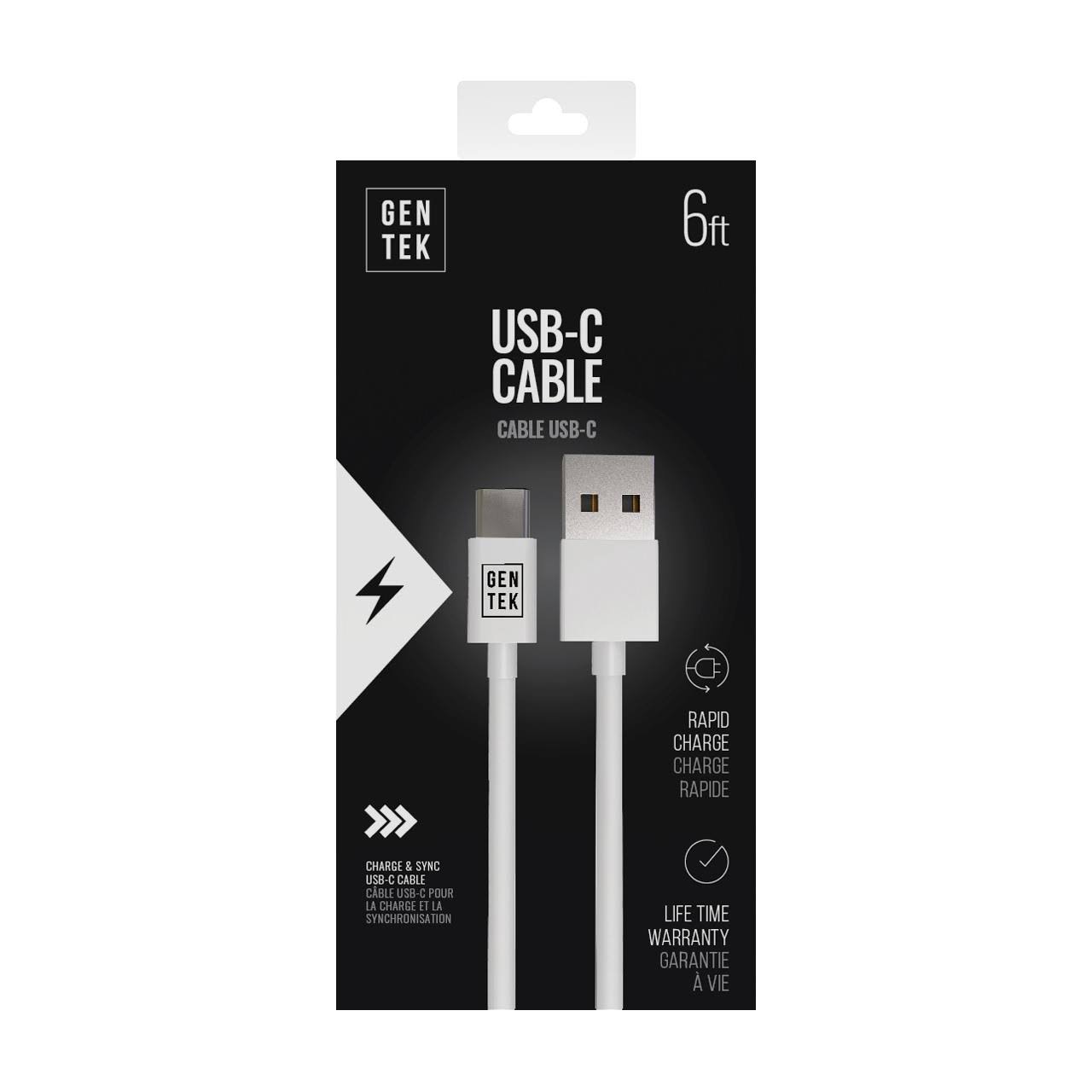 Gentek White USB-C Cable, 6 ft.