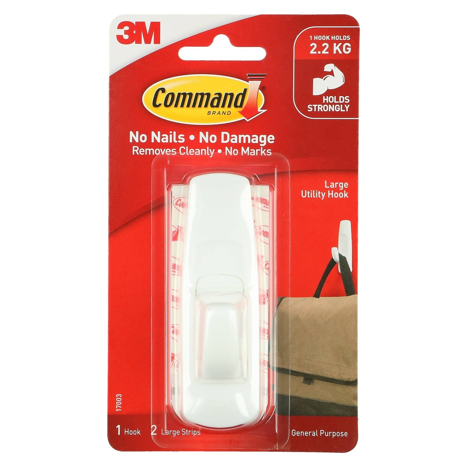 Command General Purpose 5lb Capacity Hooks - White, 1 Hook & 2 Strips/Pack