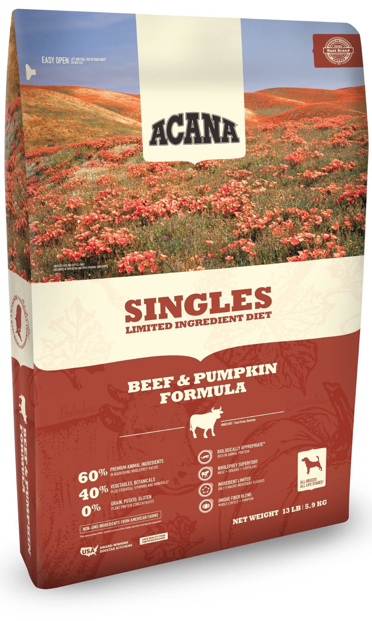 ACANA Singles Beef Pumpkin Dry Dog Food, 25 lb