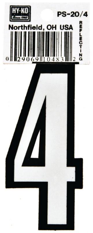 Hy Ko Products Reflective Vinyl House Number - Number 4, Silver, 3 1/4"