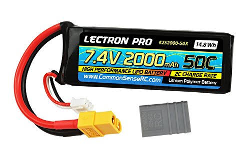 Lectron Pro 7.4V 2000mAh 50C Lipo Battery with XT60 Connector + CSRC Adapter for XT60 Batteries to Popular RC Vehicles