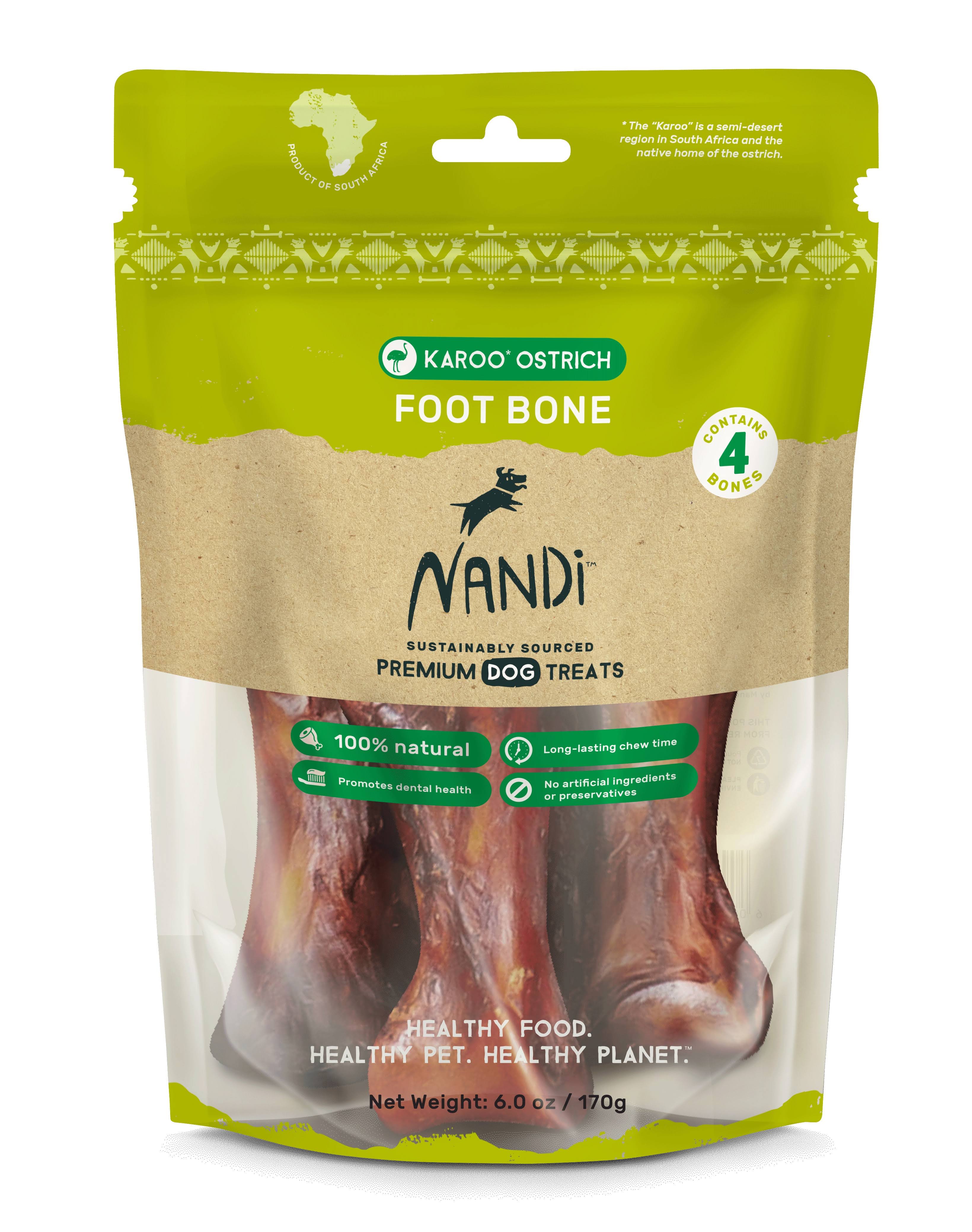 Nandi All-Natural South African Karoo Ostrich Foot Bone (4pk) | Single Ingredient, Long-Lasting Chew Time, Sustainably Sourced, Nutrient Rich