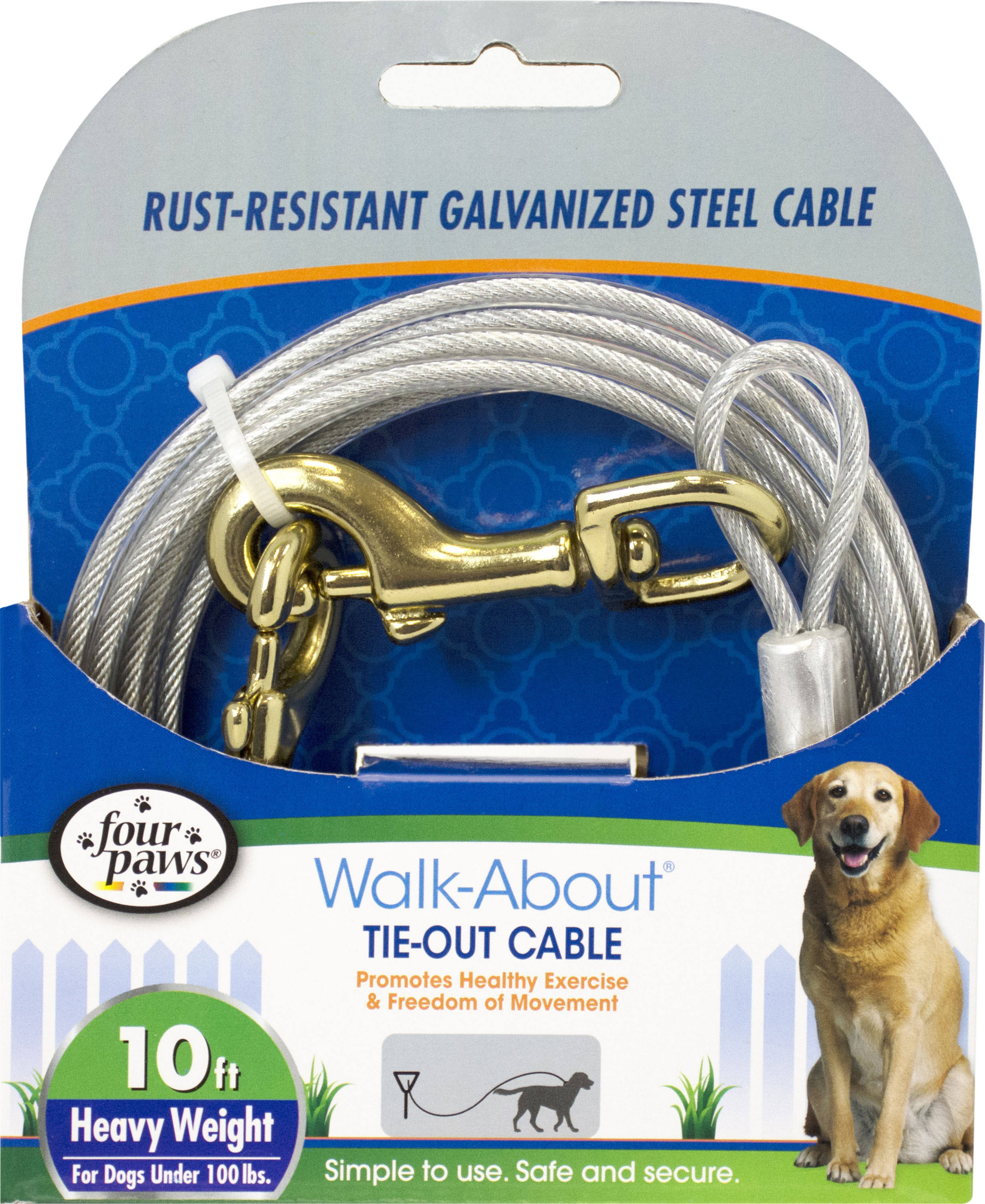 Four Paws Dog Tie-Out Cable - Bronze Snaps, 10 Feet