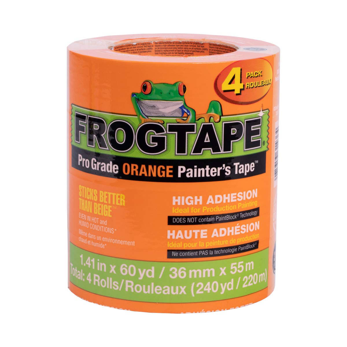 FrogTape Pro Grade Orange Painter’s Tape, Each Roll 1.41 in. x 60 yd, 4-Pack