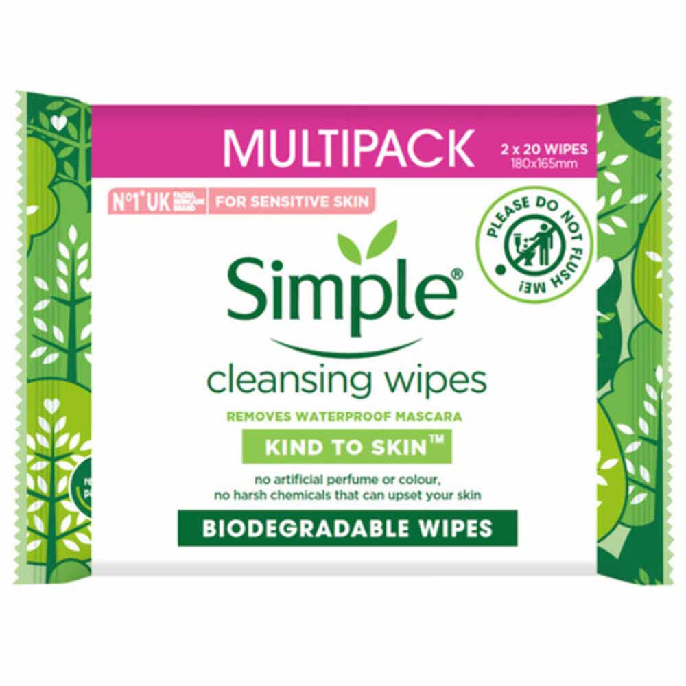 Simple Facial Wipes Biodegradable Twin Pack