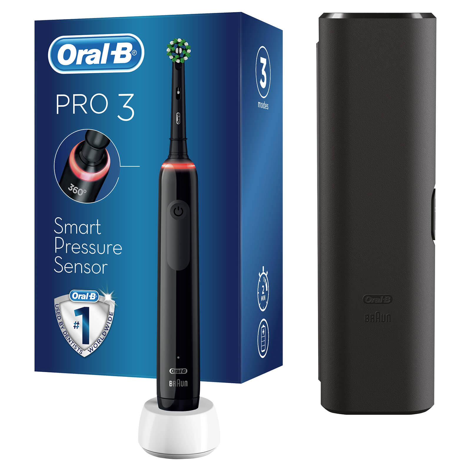 Oral-B Pro 3500 Cross Action Black Electric Toothbrush with Travel Case - Toothbrush