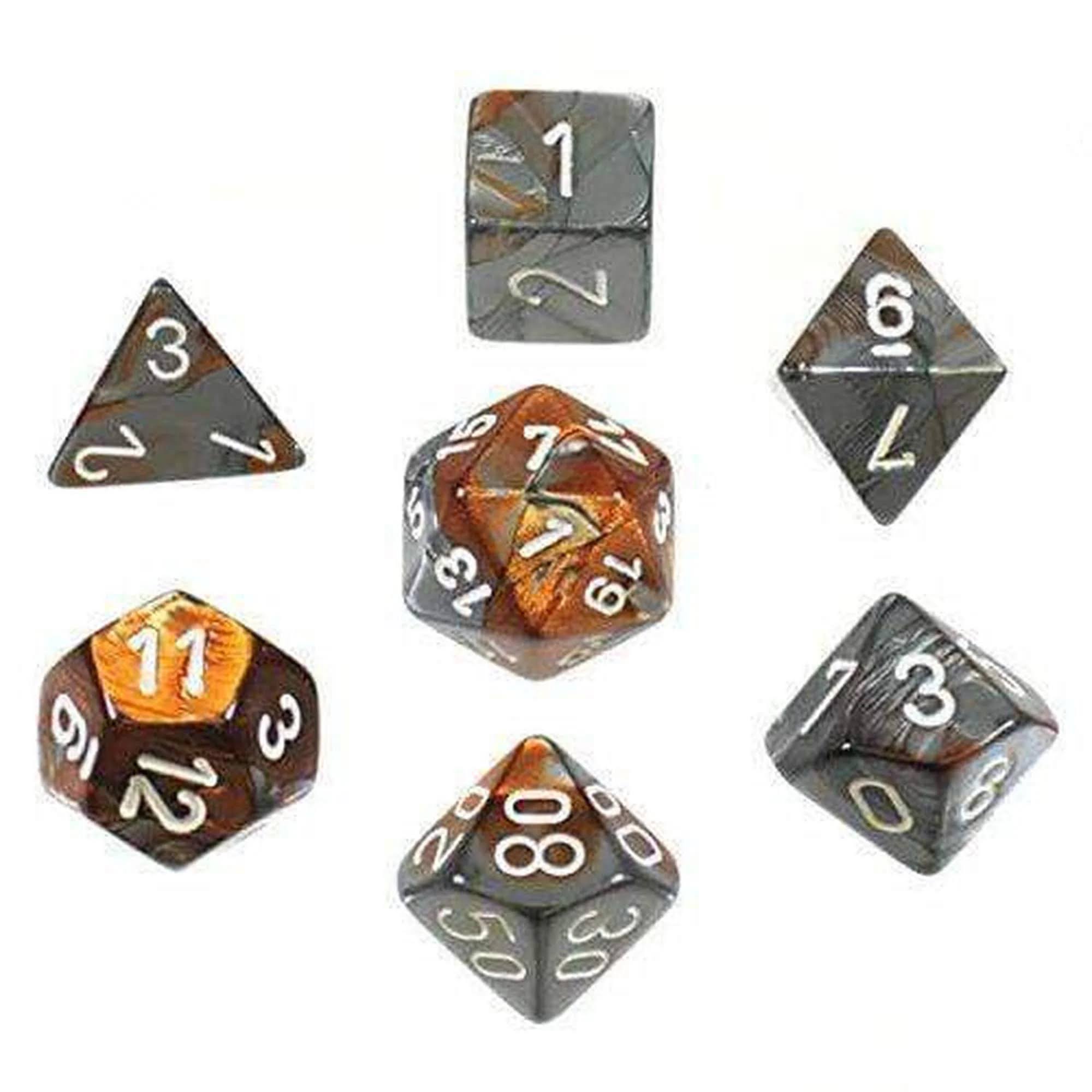 Chessex Dice Gemini Copper-Steel/White 7-Die Set