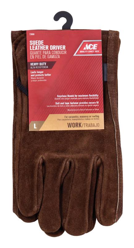 Ace Suede Driver Gloves, L, Brown