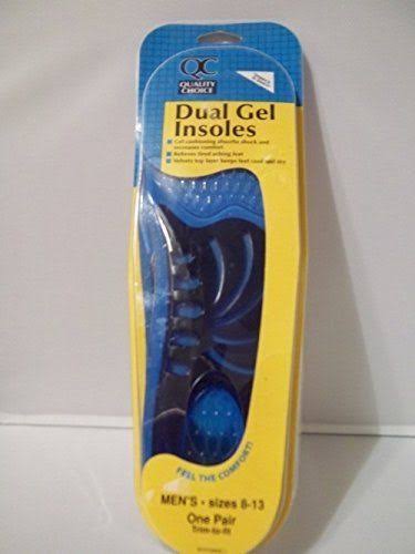 Quality Choice Dual Gel Insoles Size 8-13 for Men 1 Pair Each