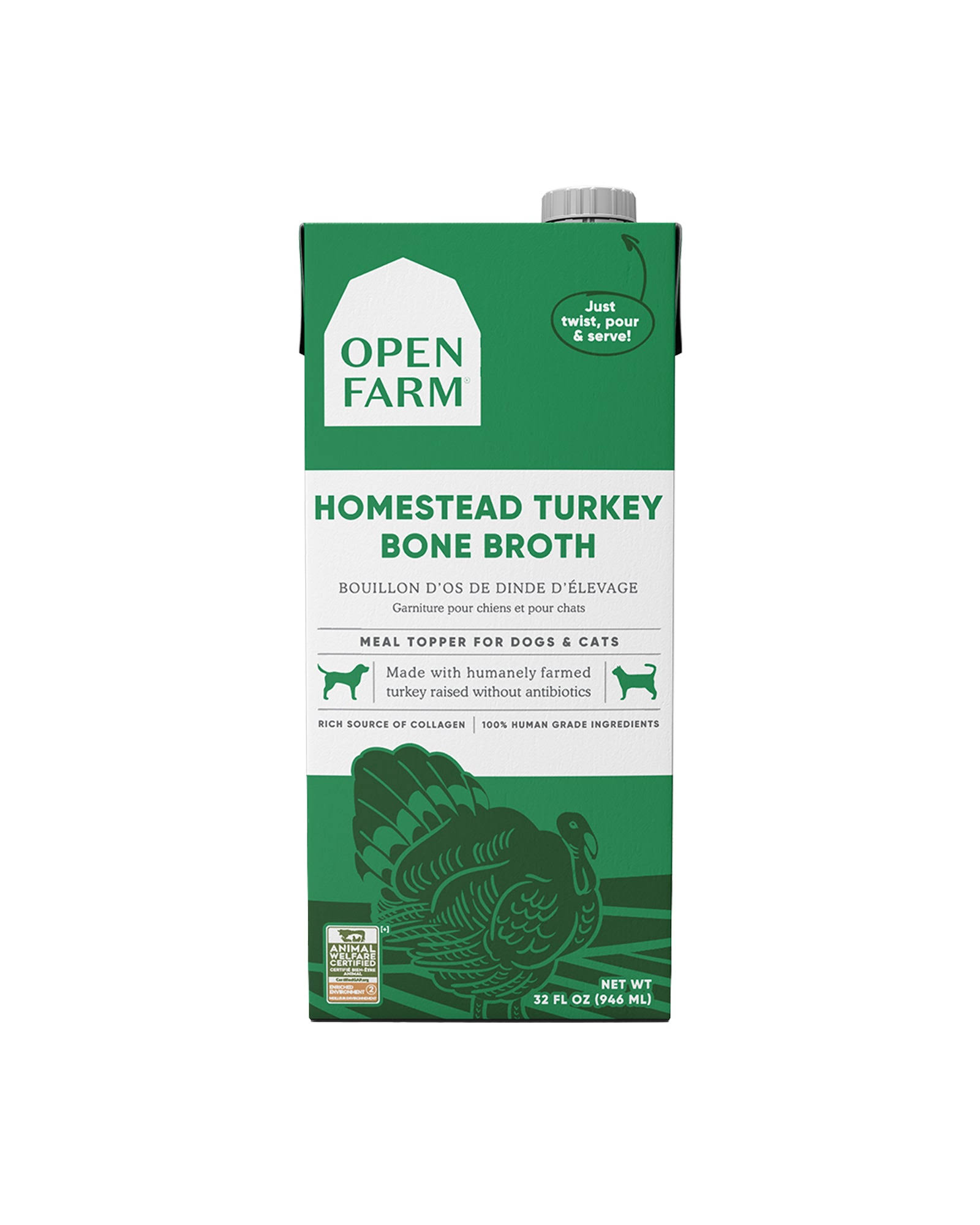Open Farm Bone Broth for Dogs & Cats, 32oz / Homestead Turkey