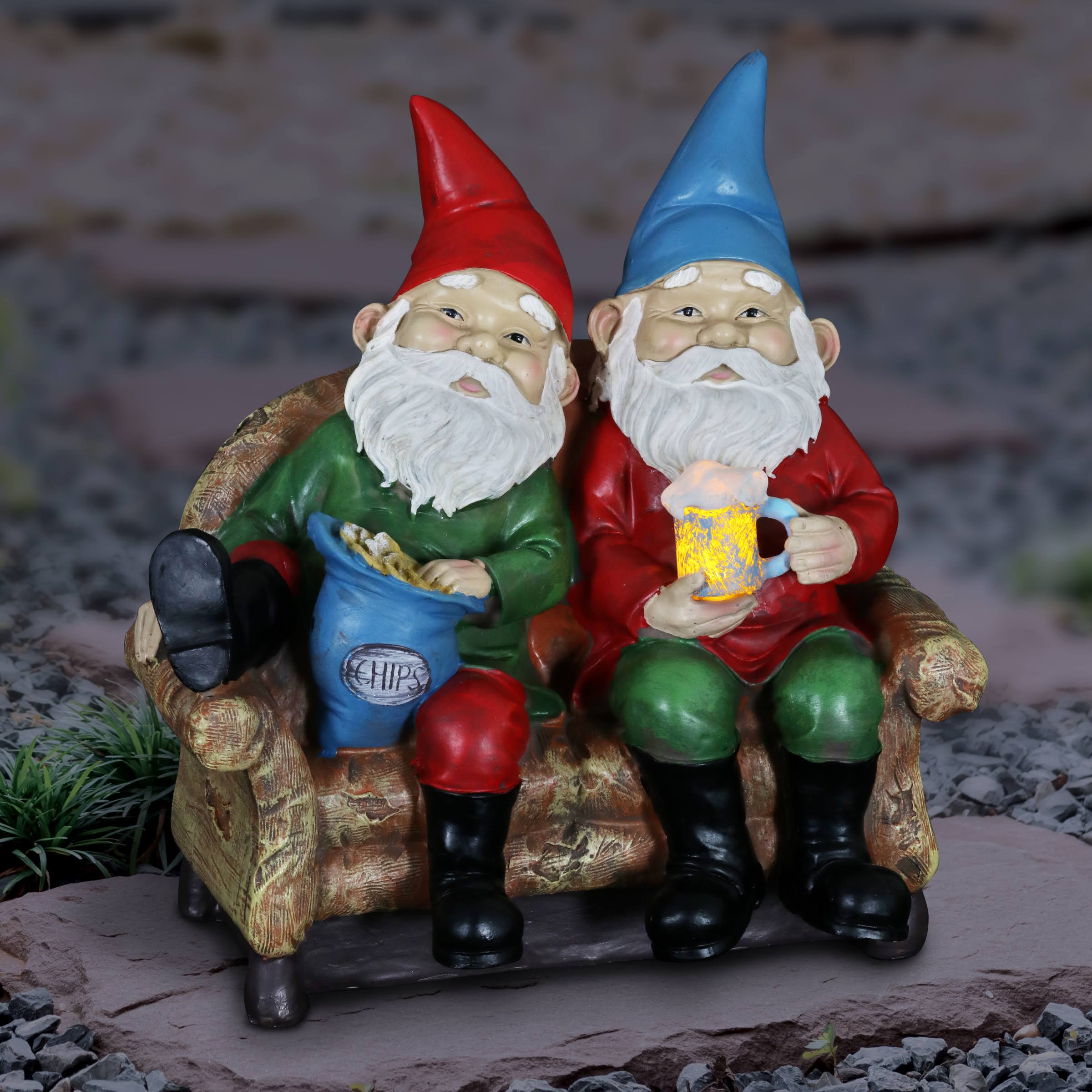 Exhart 16629-rs Solar Good Time Couch Potato Gnomes