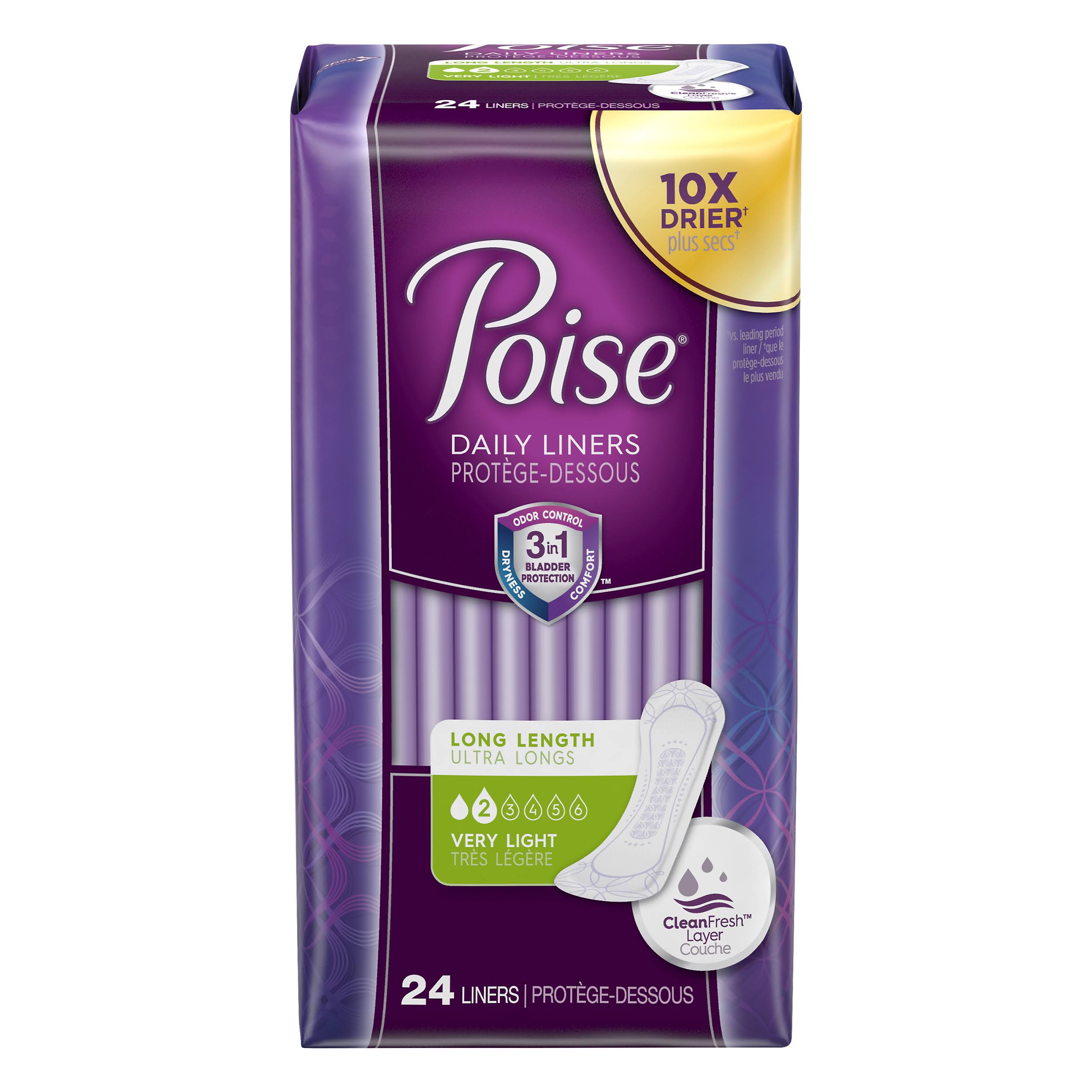 Poise Long Length Very Light Absorbency Liners - 24 Pack