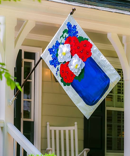 Evergreen Flag Red & Blue Floral Mason Jar Outdoor Flag House