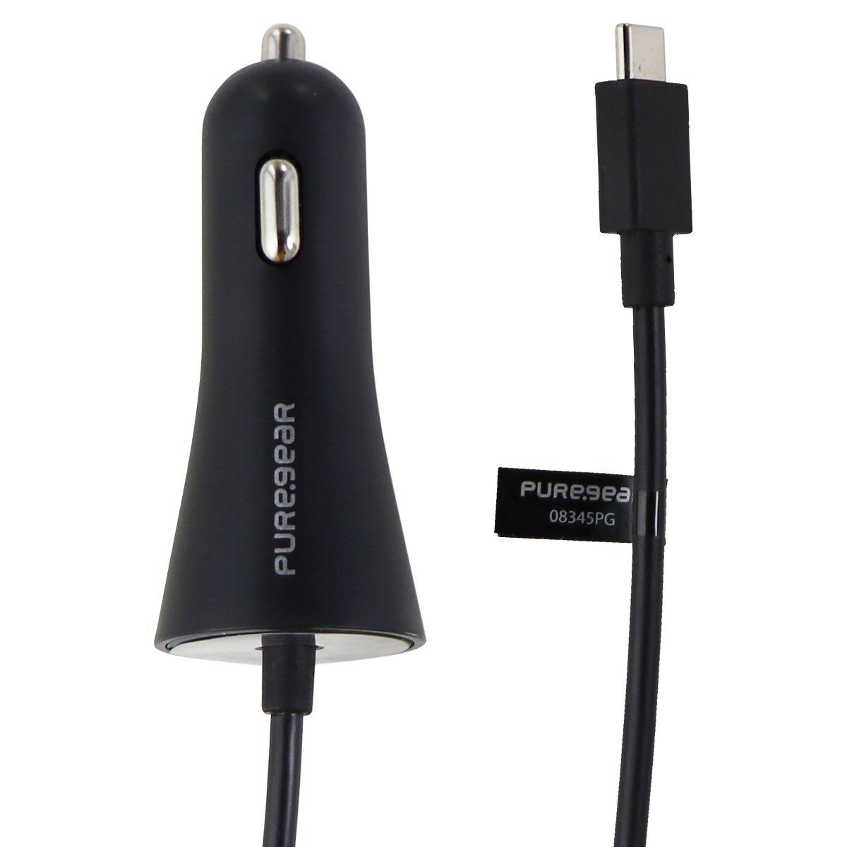PureGear 5ft Coiled 15W/3A Vehicle Car Charger for USB-C Type C Devices - Black