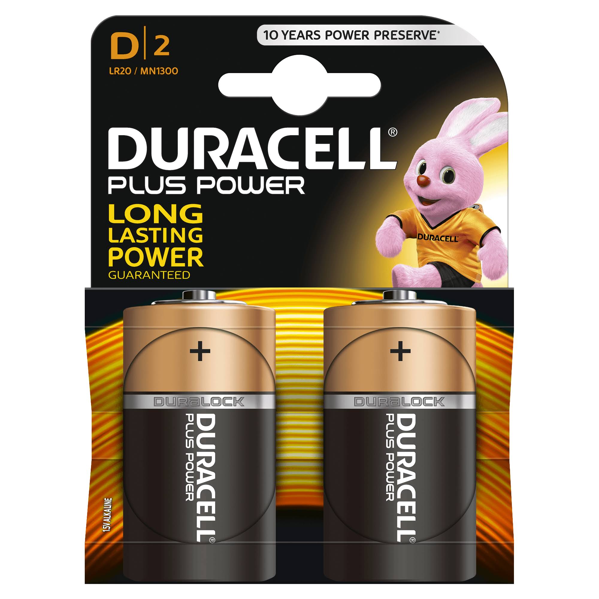 Duracell Plus Power Alkaline Batteries - Size D, 2 Pack
