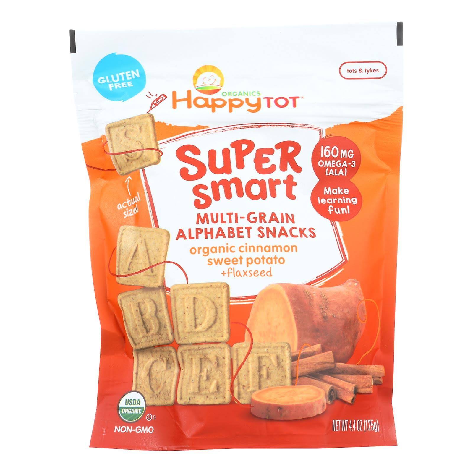 Happy Tot Super Smart Multi-Grain Alphabet Snacks - Organic Cinnamon Sweet Potato and Flaxseed, 4.4oz