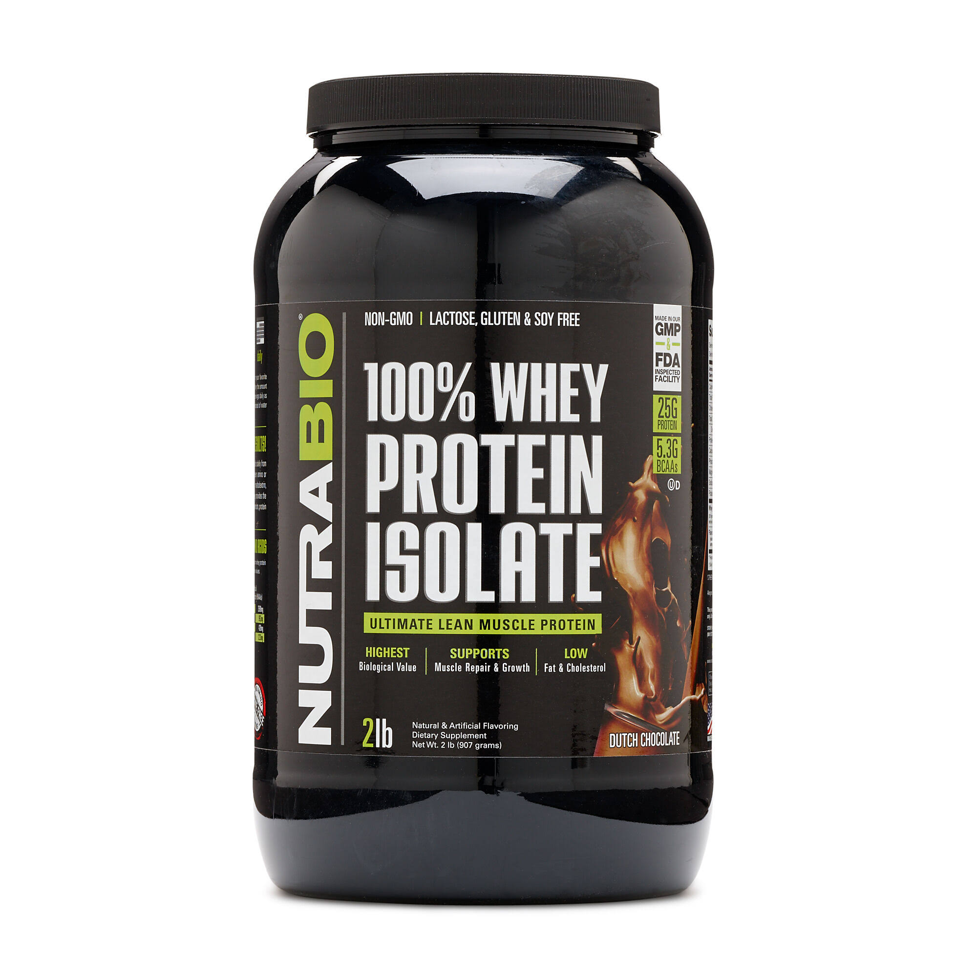 NutraBio 100% Whey Protein Isolate Supplement - 2lbs, Dutch Chocolate