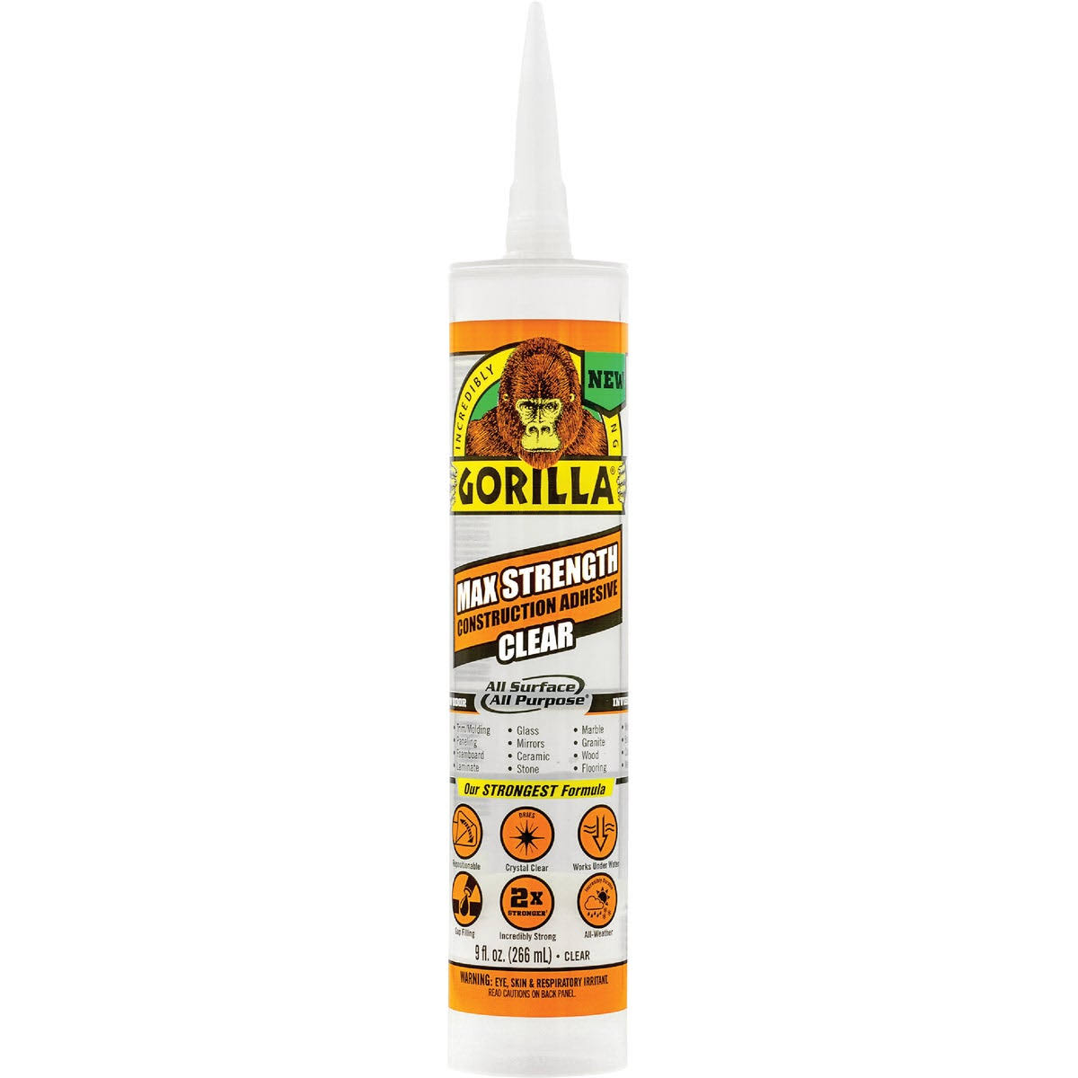 Gorilla 9 Oz. Clear Max Strength Construction Adhesive 8212302