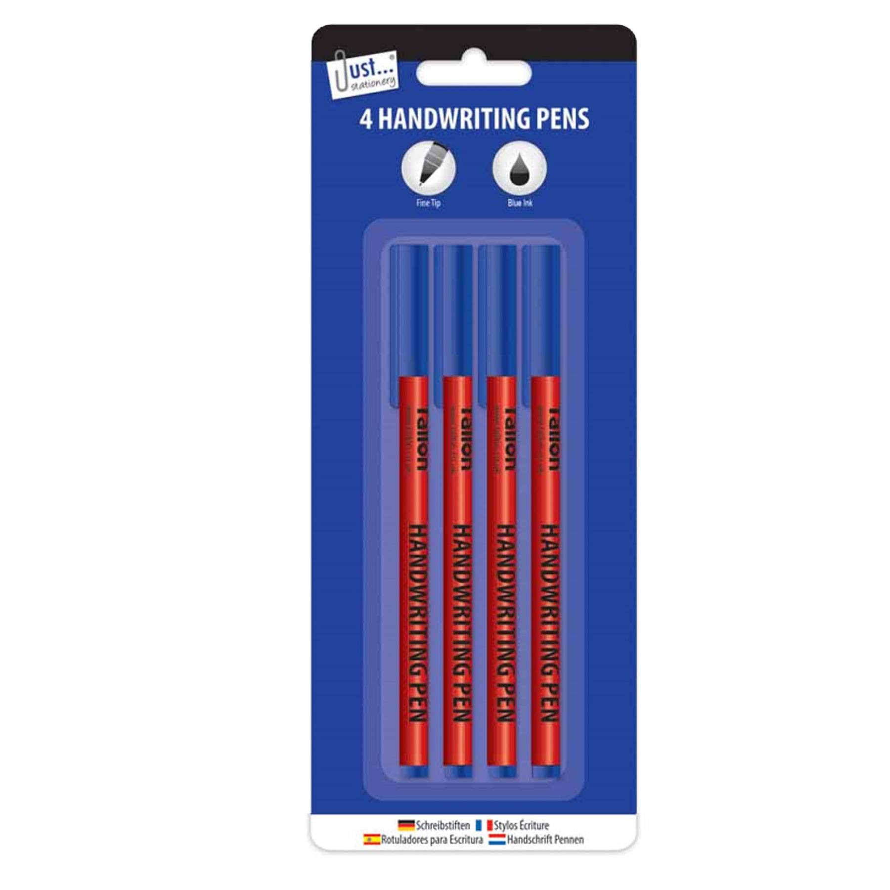 Pack of 4 Blue Ink Hand Writing Pens