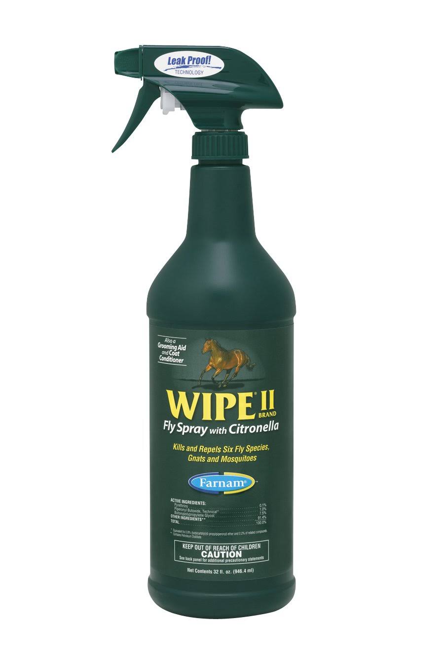 Wipe II Citronella Insecticide Fly Repellent Horses Dogs Equine Spray - 32oz