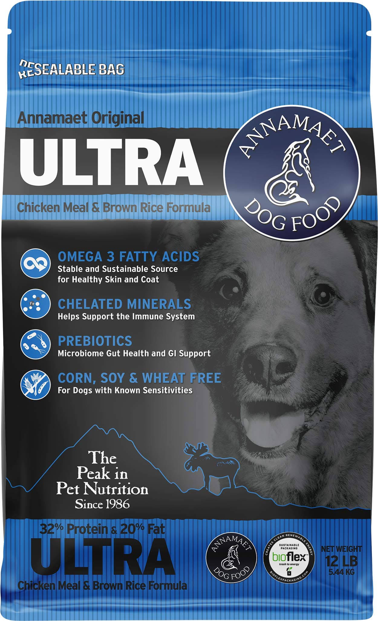 Annamaet Original Ultra Formula Dry Dog Food 32% Protein (Chicken & Brown Rice) 12-lb Bag