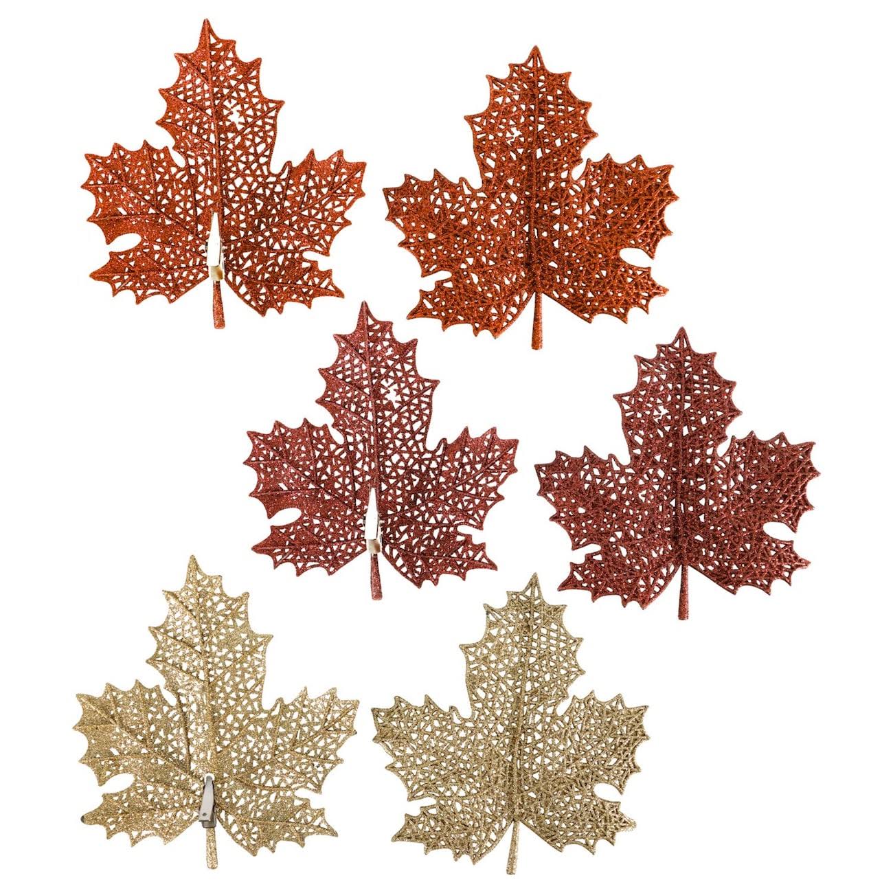 36 Glittery Plastic Maple Leaf Decorations with Metal Clips, 2-Ct. Packs at Dollar Tree