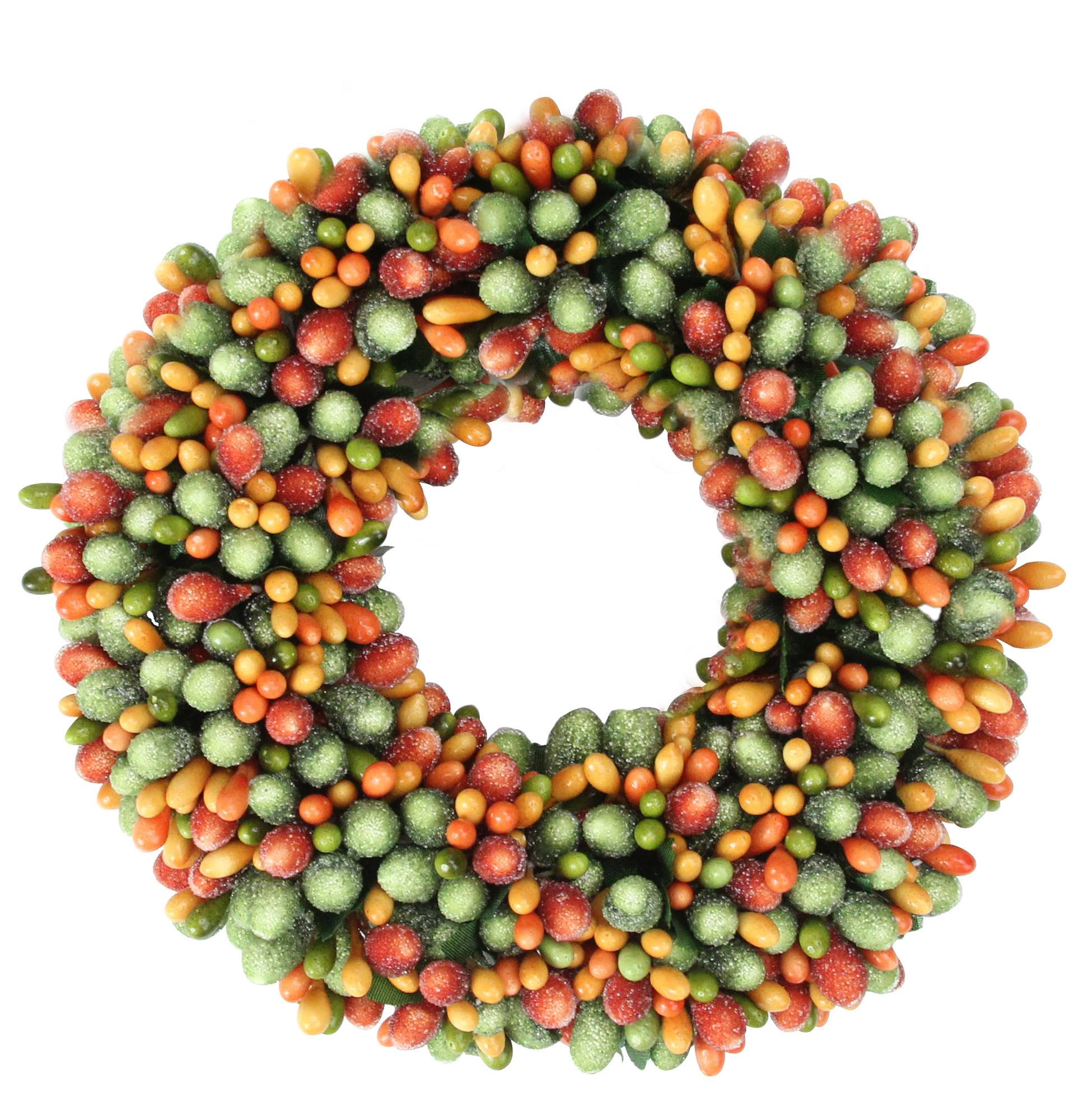 Raz Beaded Berry Candle Ring Fall Wreath - Green/Orange/Brown, 6.5"