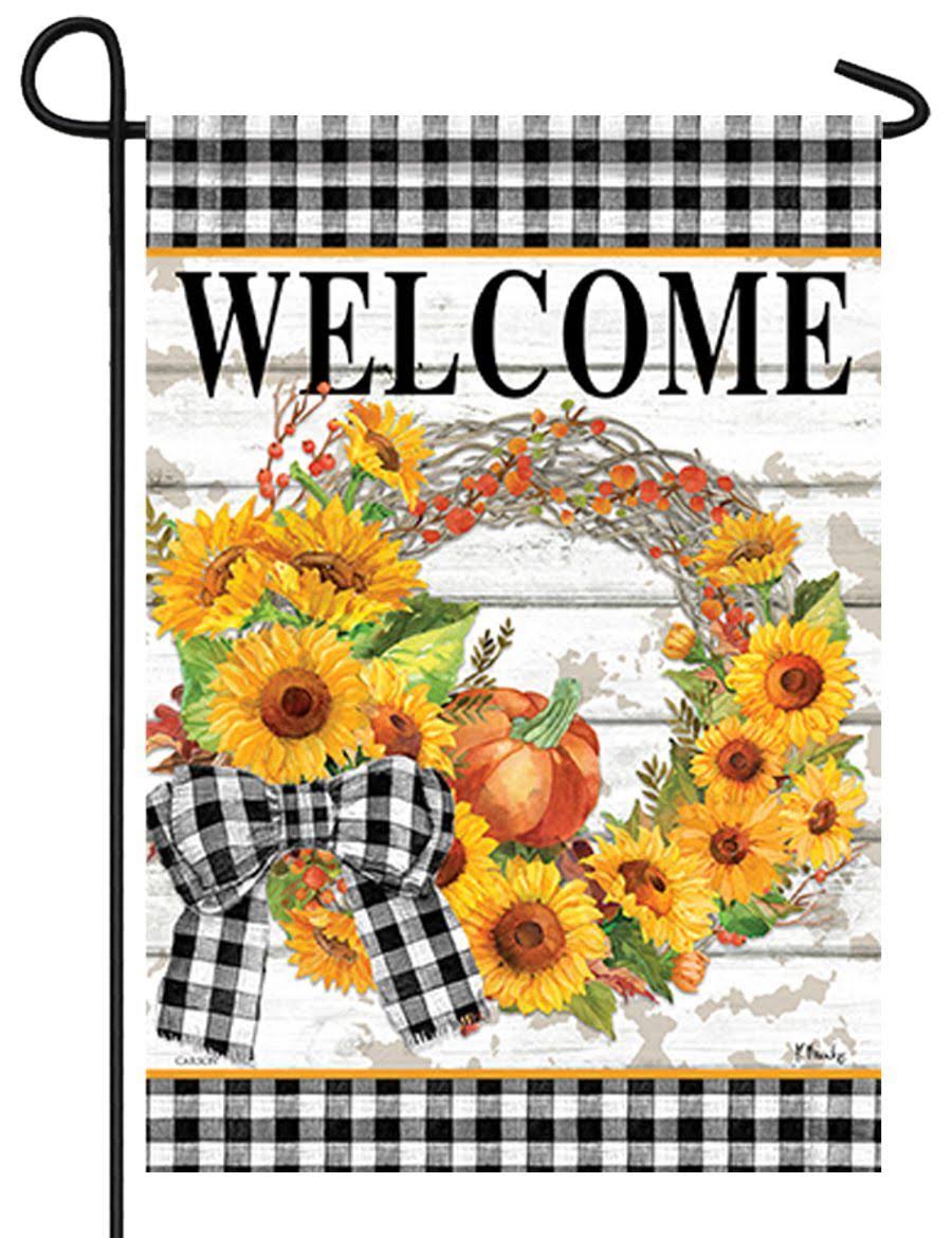 Carson Home Accents Sunflower Wreath Garden 2-Sided Polyester/Polyester Blend 18 x 13 in. Garden Flag