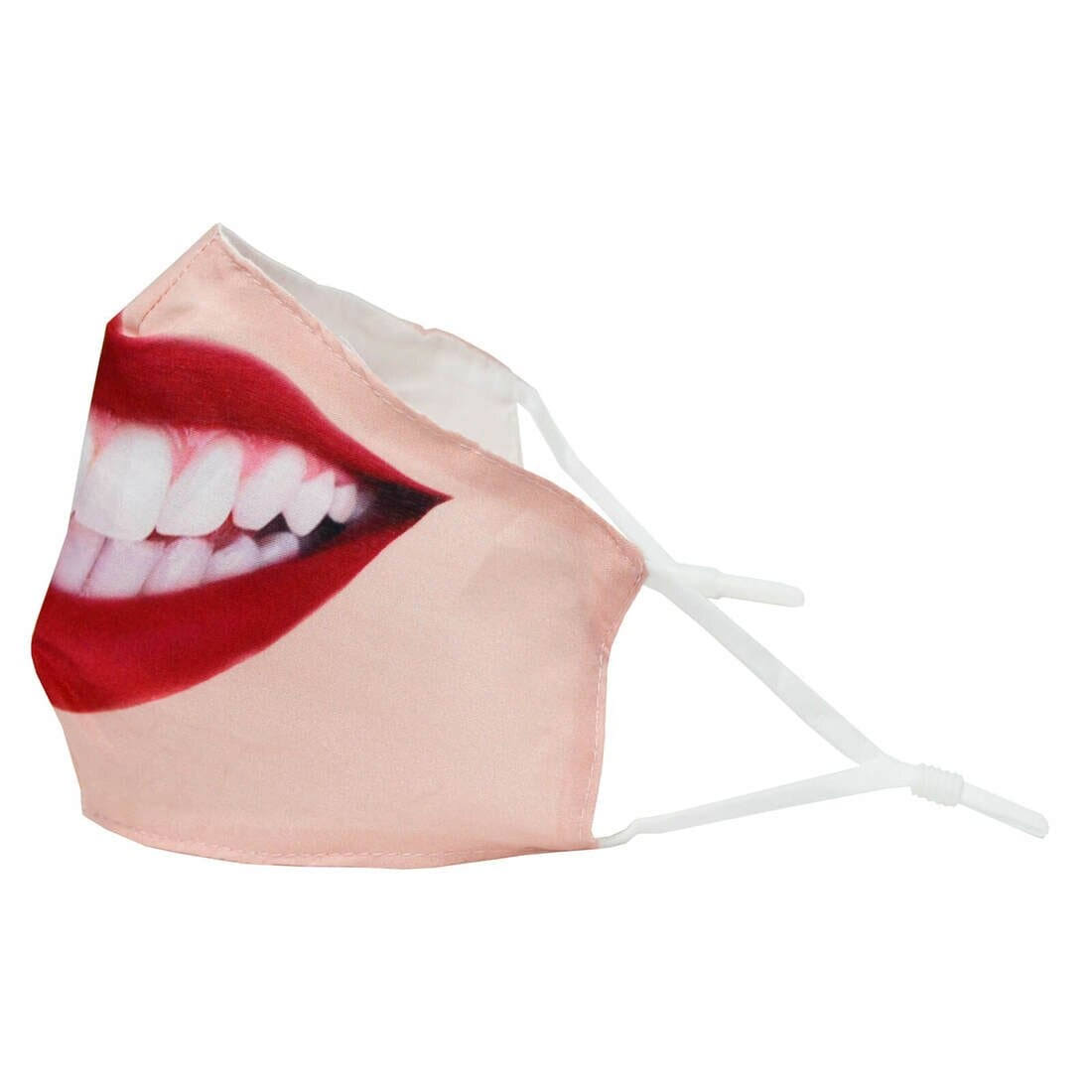 Adults Cotton Lined Face Mask Printed Adjustable Reusable Teeth - Pink