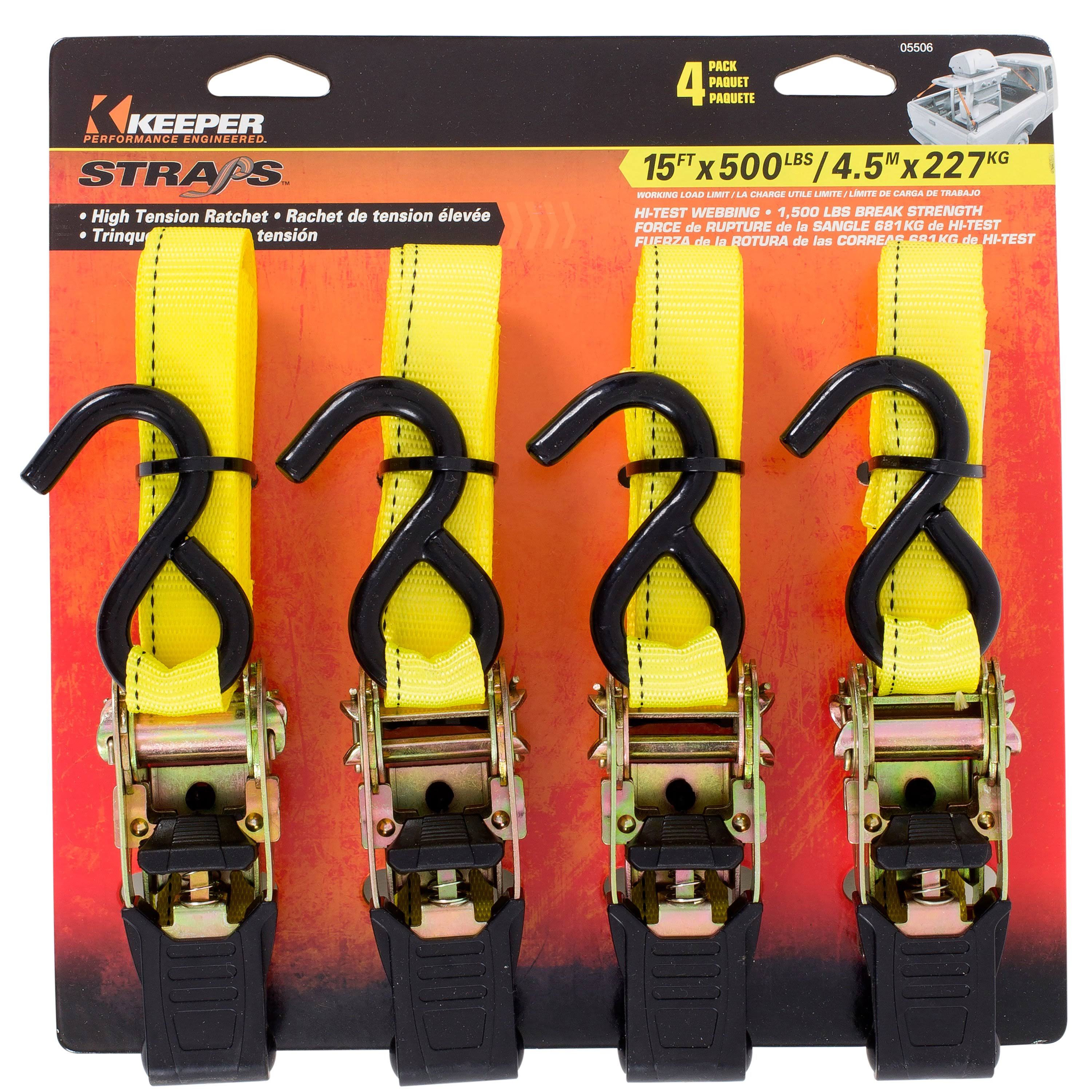 Keeper Ratcheting Tie-Down with Padded Handles - 4pk, 15' x 1"