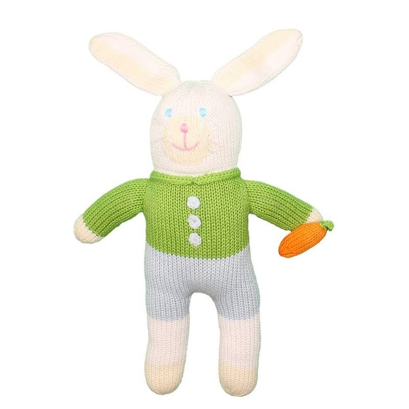 Zubels Baby Boys Hand-Knit London Colin The Bunny Toy, All-Natural fibers, Eco-Friendly, 7-Inch Rattle