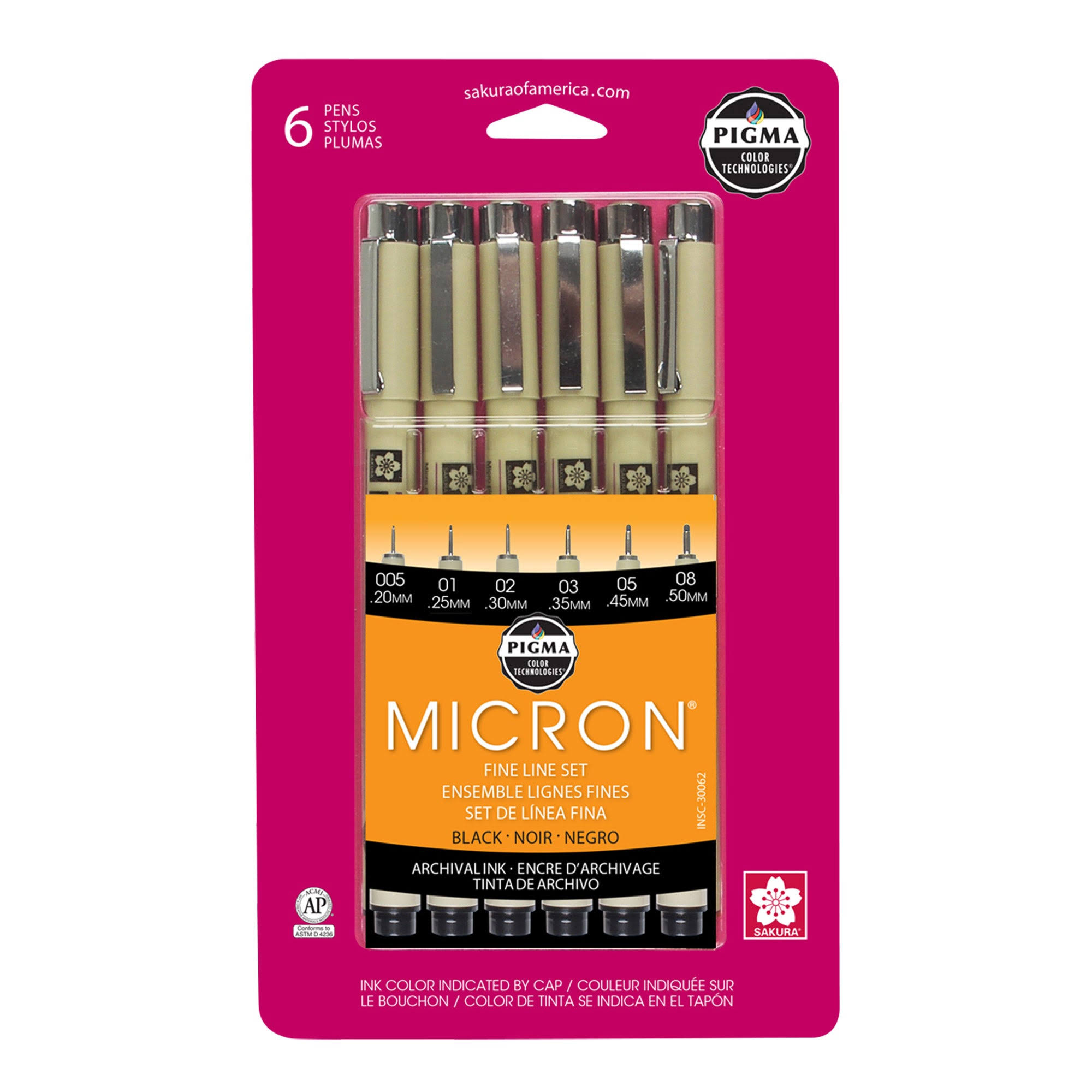 Sakura Pigma Micron Clam Ink Pen Set - Black, 6pcs