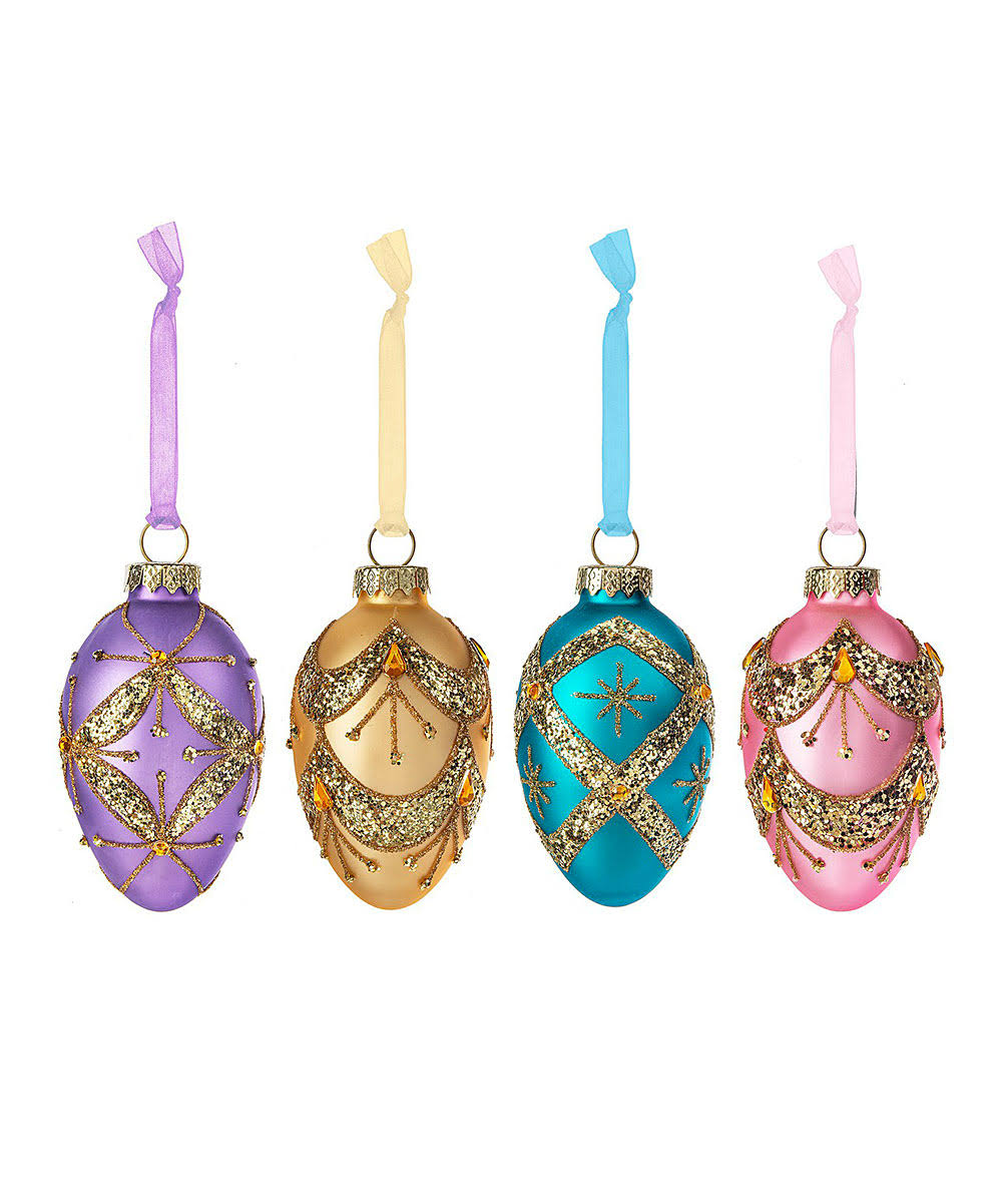 GANZ Purple & Pink Sparkle Easter Egg Ornament - Set of Four One-Size