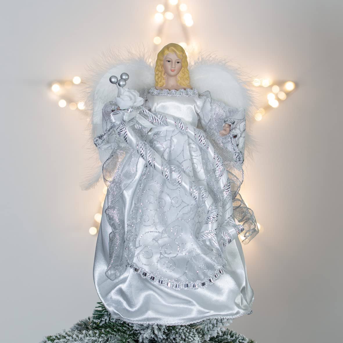 Traditional Silver Angel Fairy Christmas Tree Topper Ornament Decoration - 30cm