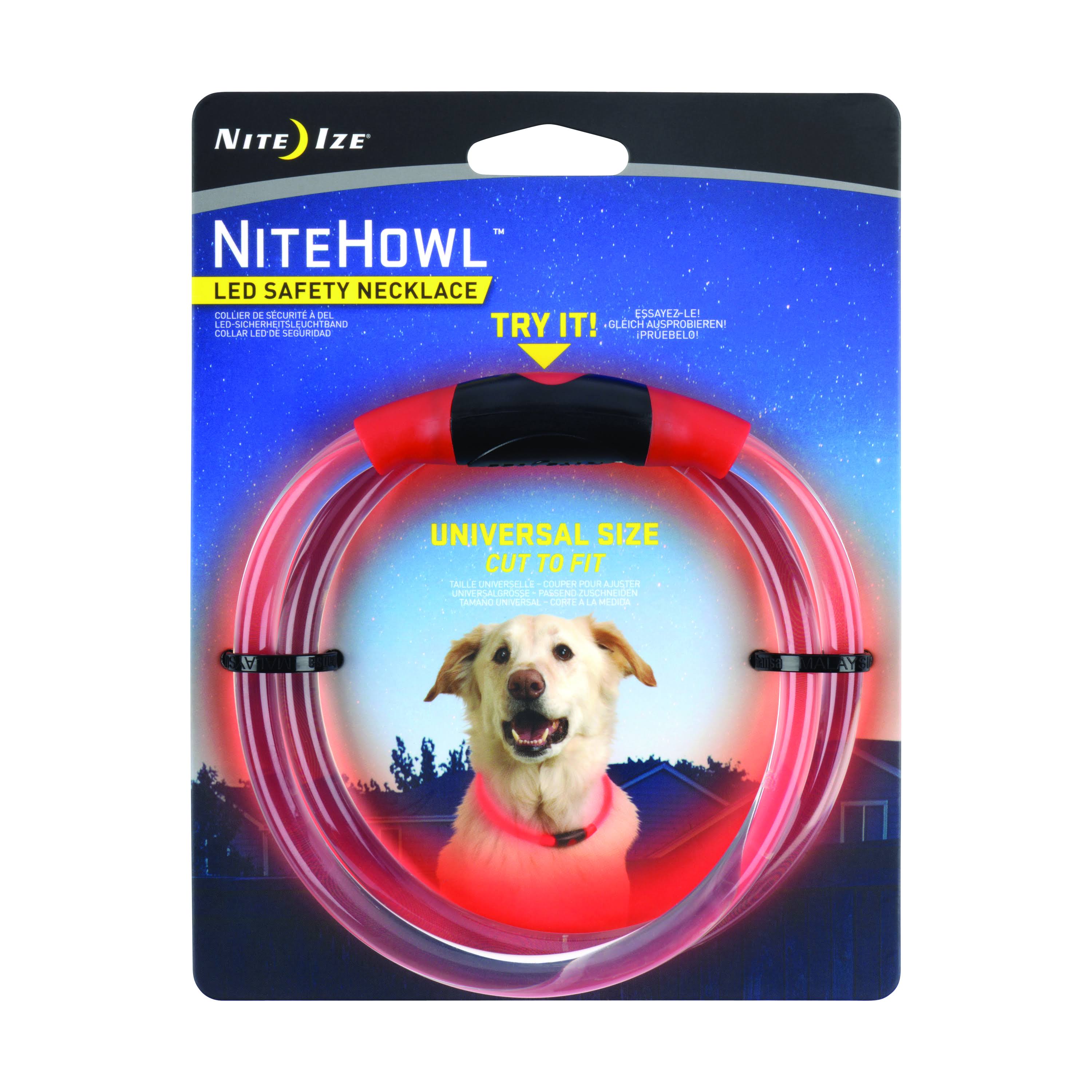Nite Ize NiteHowl LED Safety Necklace Dog Collar - Red, 12"-27", Weather Resistant