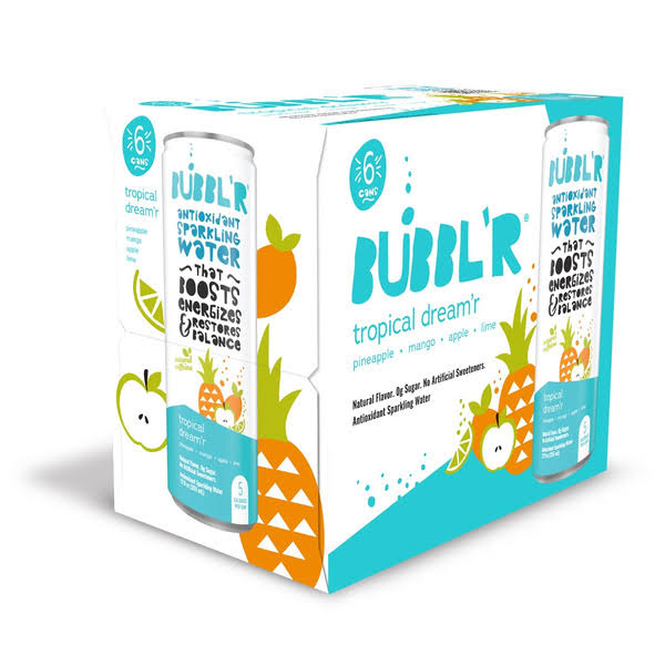 BUBBL’R Antioxidant Sparkling Water, Tropical dream'r - 6.0 Pack