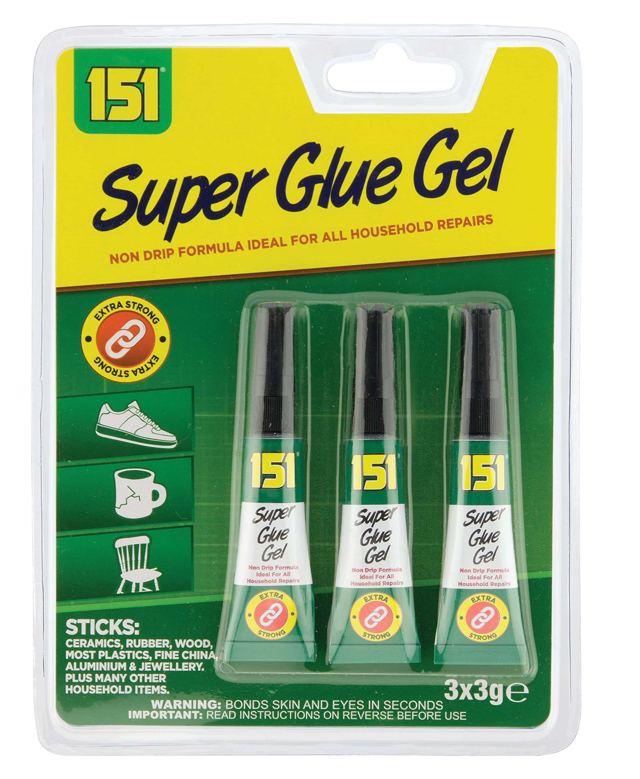 151 Super Glue Gel Triple Pack 3 x 3G Non Drip Extra Strong Adhesive Glue