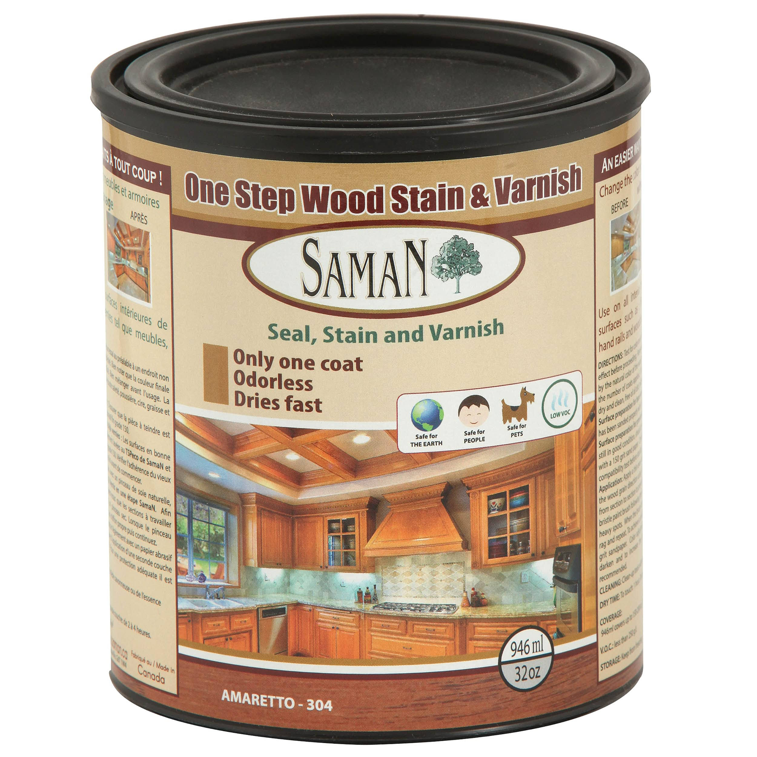 Saman Products SAM-304-1L Amaretto Wood Finish Seal Stain & Varnish