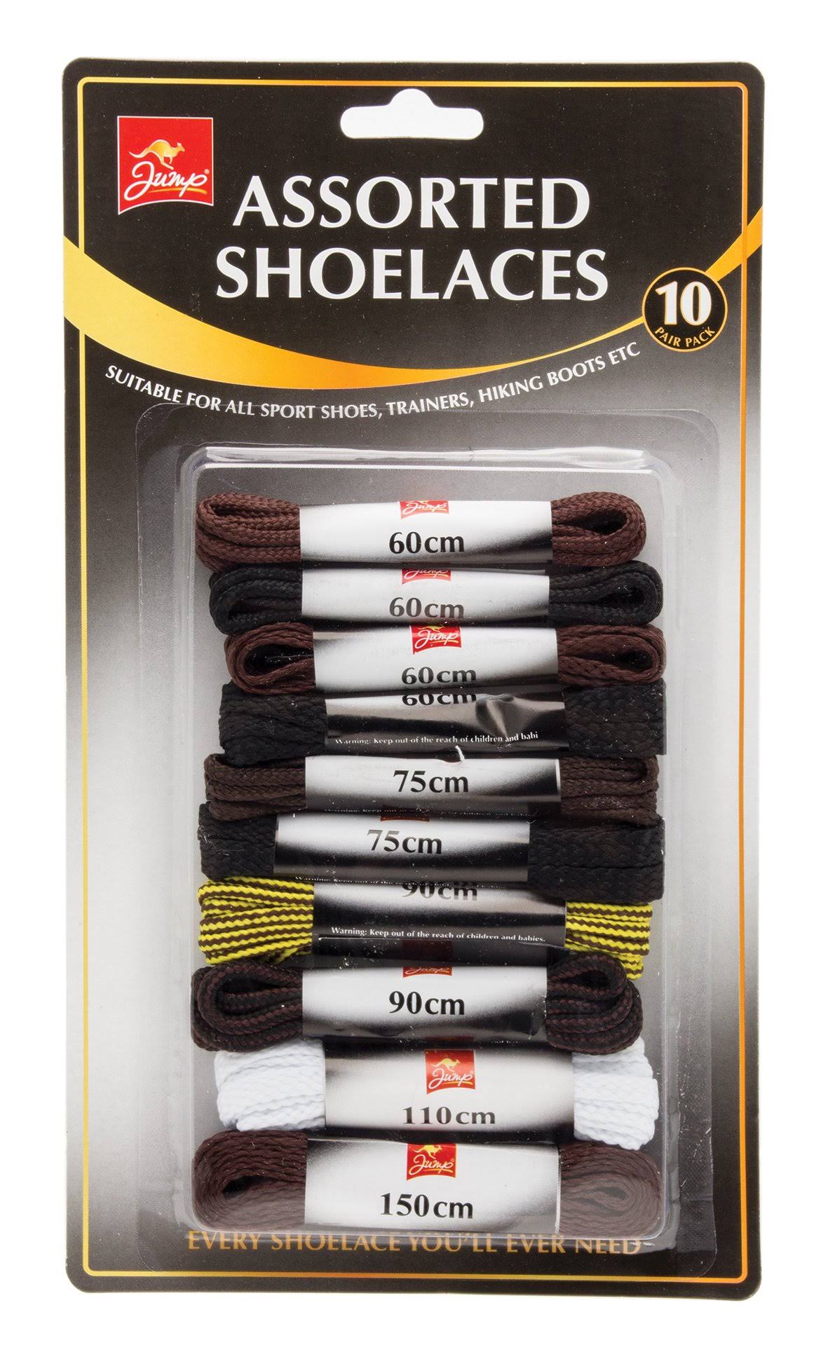 Jump 10 Assorted Colours of Shoe Laces Brown- Black -White
